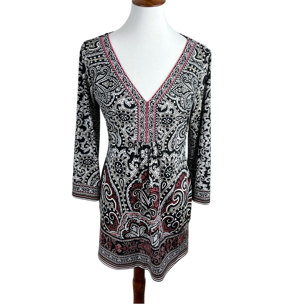 White House Black Market Paisley Boho Print Dress Medium Stretch Work Travel